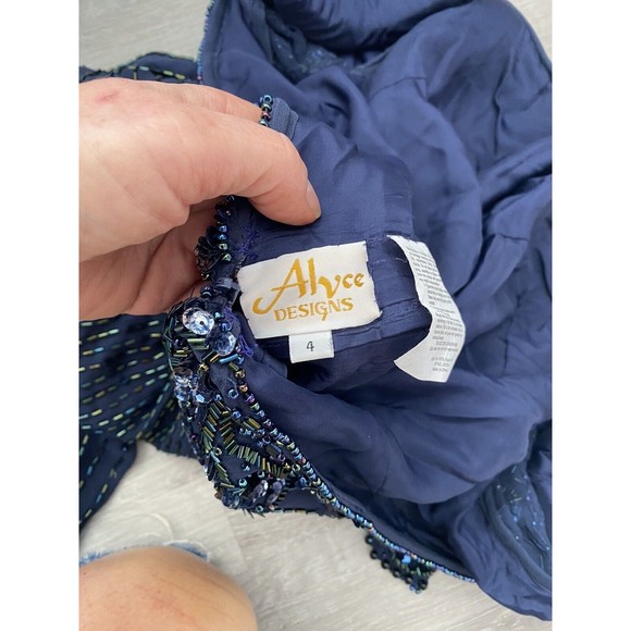 Vtg Alyce Flapper Art Deco 100% silk Navy beaded Pageant gown, Open Back Size 4 - Picture 8 of 12